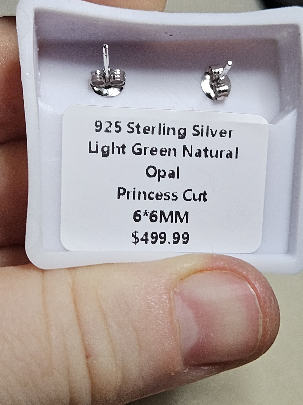 Green Natural Opal Square Stud Earrings - 925 Sterling Silver - Picture 3 of 11
